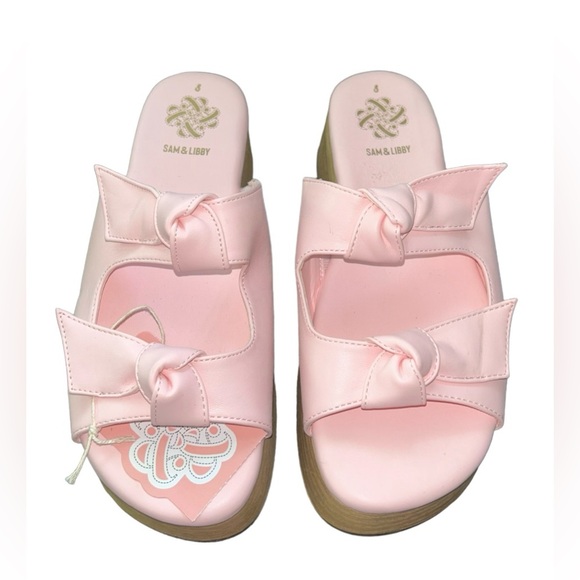 🌸 NWT!! SAM & LIBBY PASTEL PINK INDIE DOUBLE BOW SANDAL SLIDES!! 🌸 - Picture 10 of 16